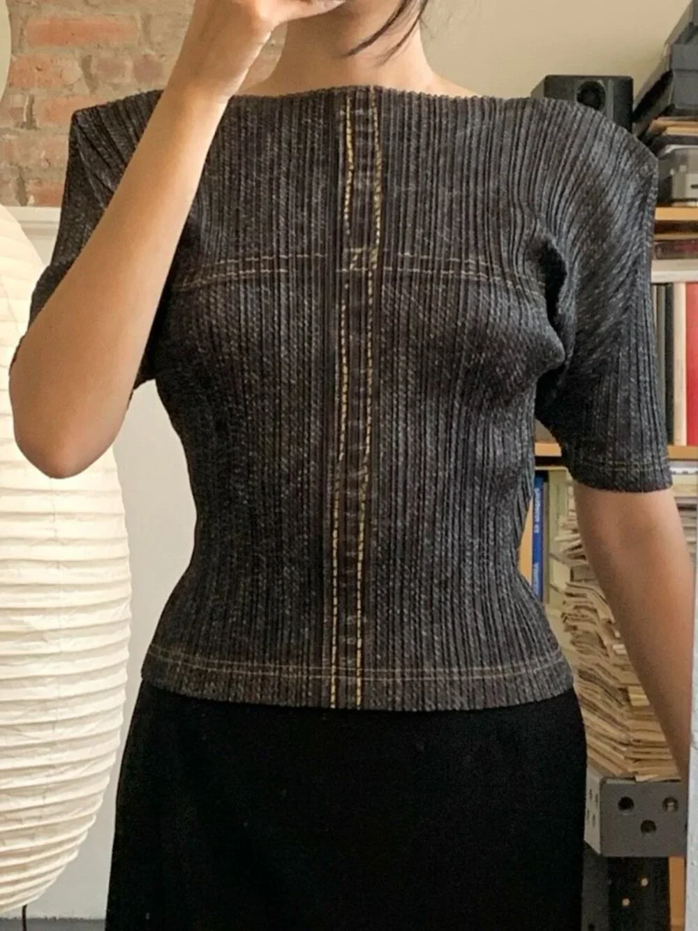 Issey Miyake Pleats Please Denim Top Dark Charcoal JP3